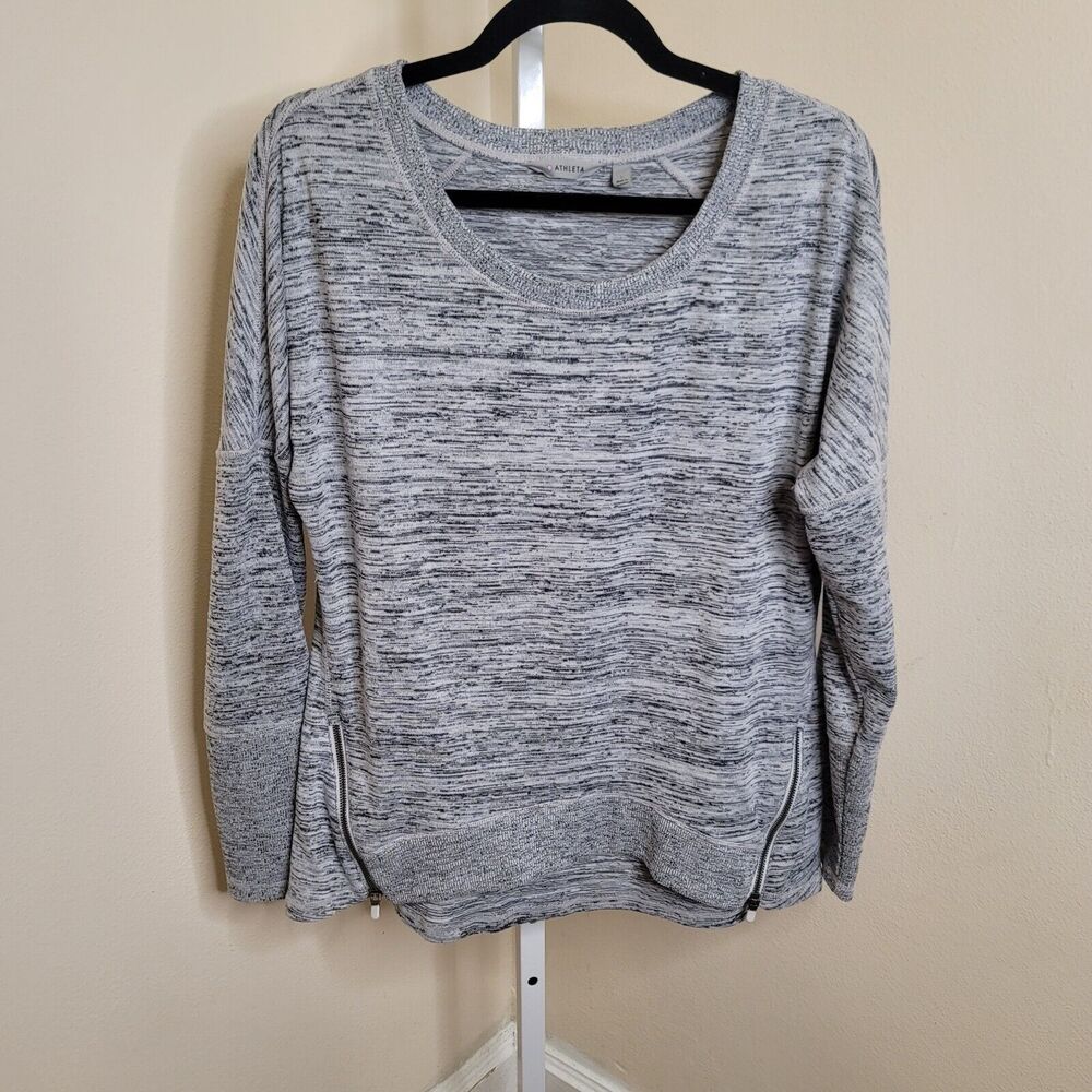 Athleta Blissful Sharkbite Heather Gray Pullover Sweater Large L